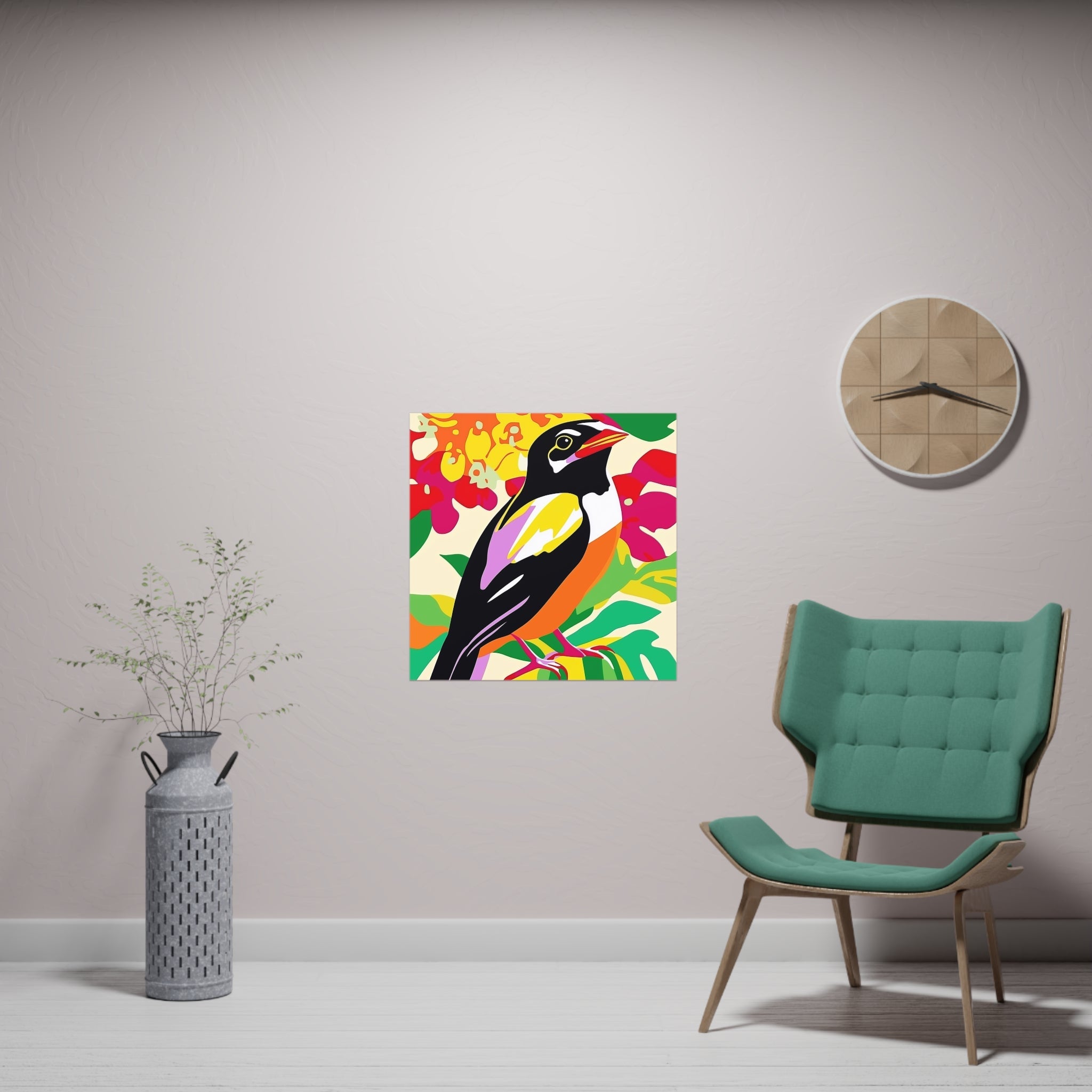 Happy Bird in Colorful Savanna Poster Poster - Blululi