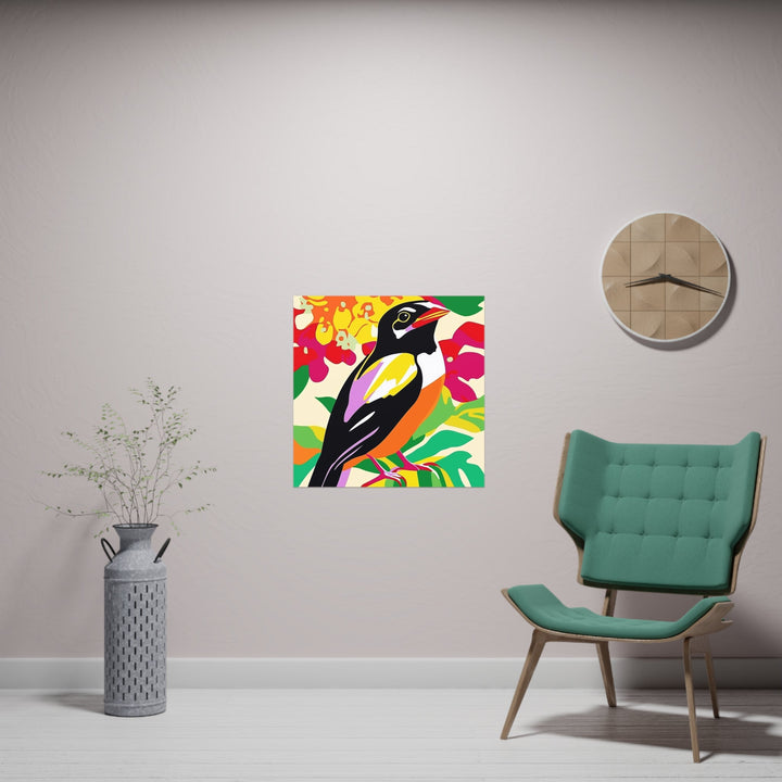 Happy Bird in Colorful Savanna Poster Poster - Blululi