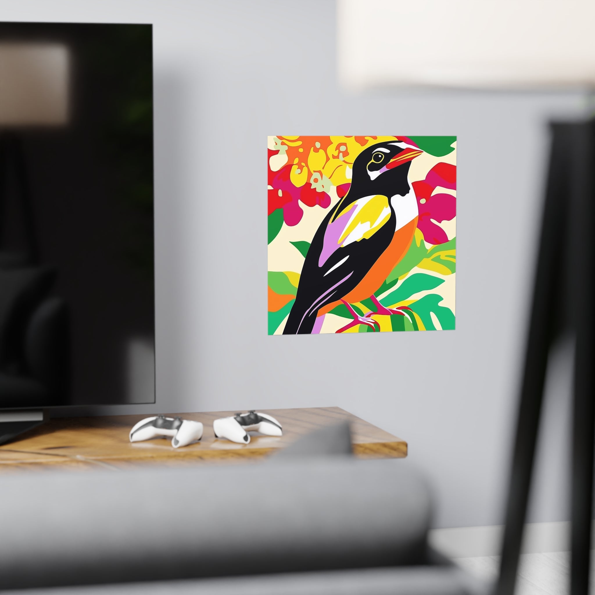 Happy Bird in Colorful Savanna Poster Poster - Blululi