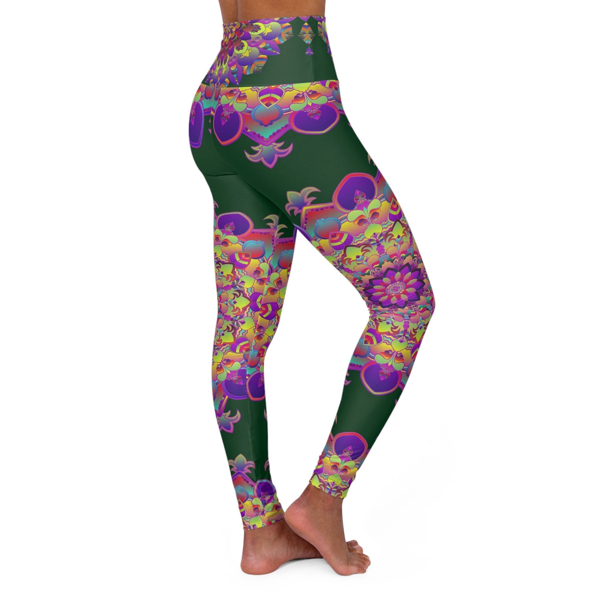 High Waisted Forest Green Mandala Art Yoga Leggings - Snug Fit All Over Prints - Blululi