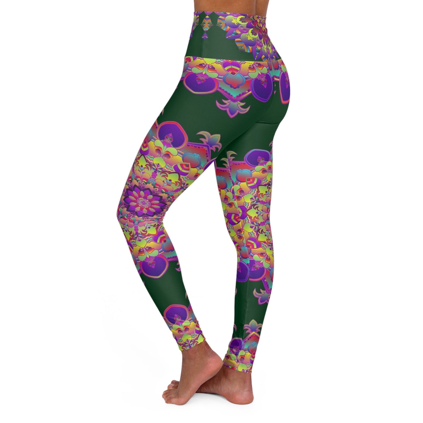 High Waisted Forest Green Mandala Art Yoga Leggings - Snug Fit All Over Prints - Blululi