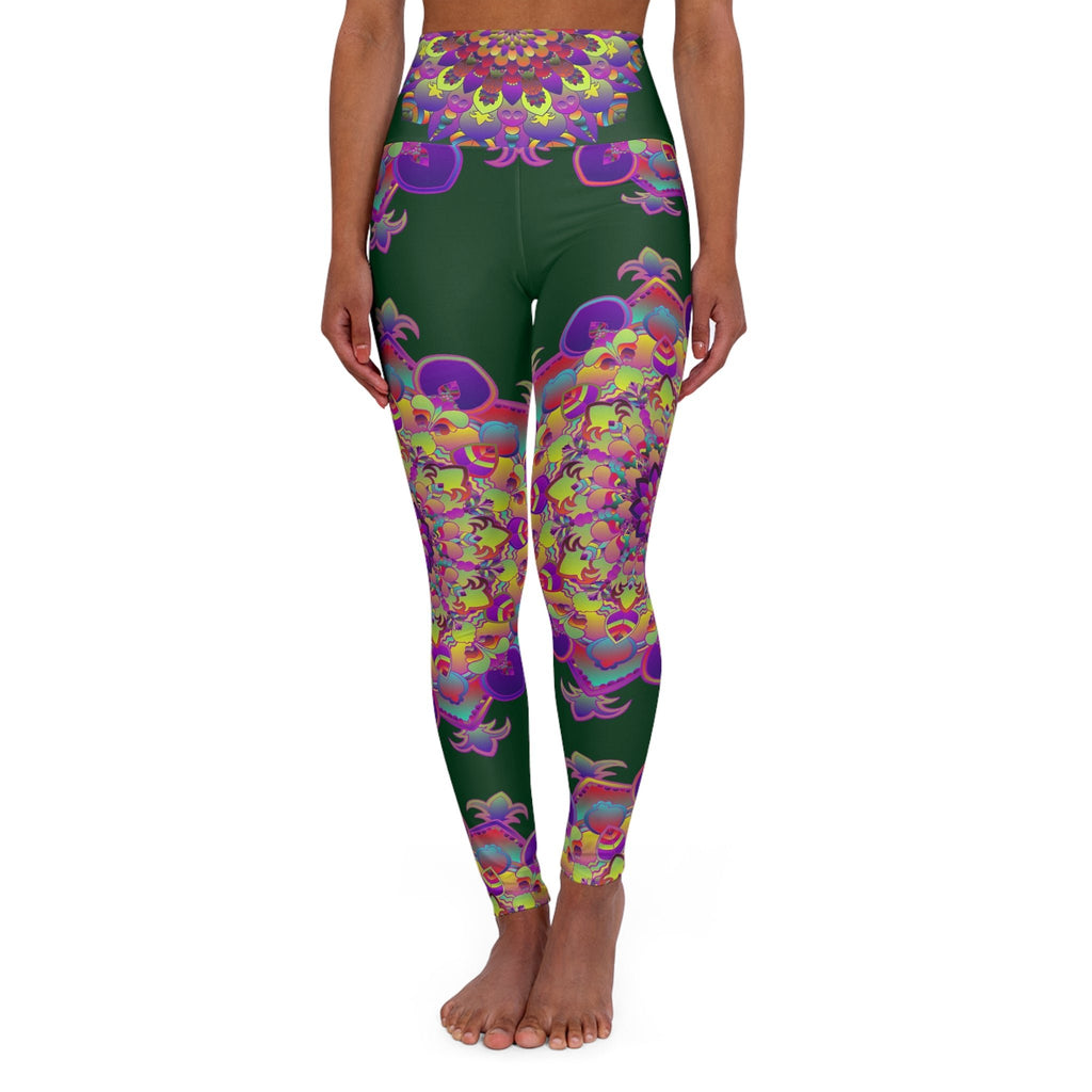 High Waisted Forest Green Mandala Art Yoga Leggings - Snug Fit All Over Prints - Blululi