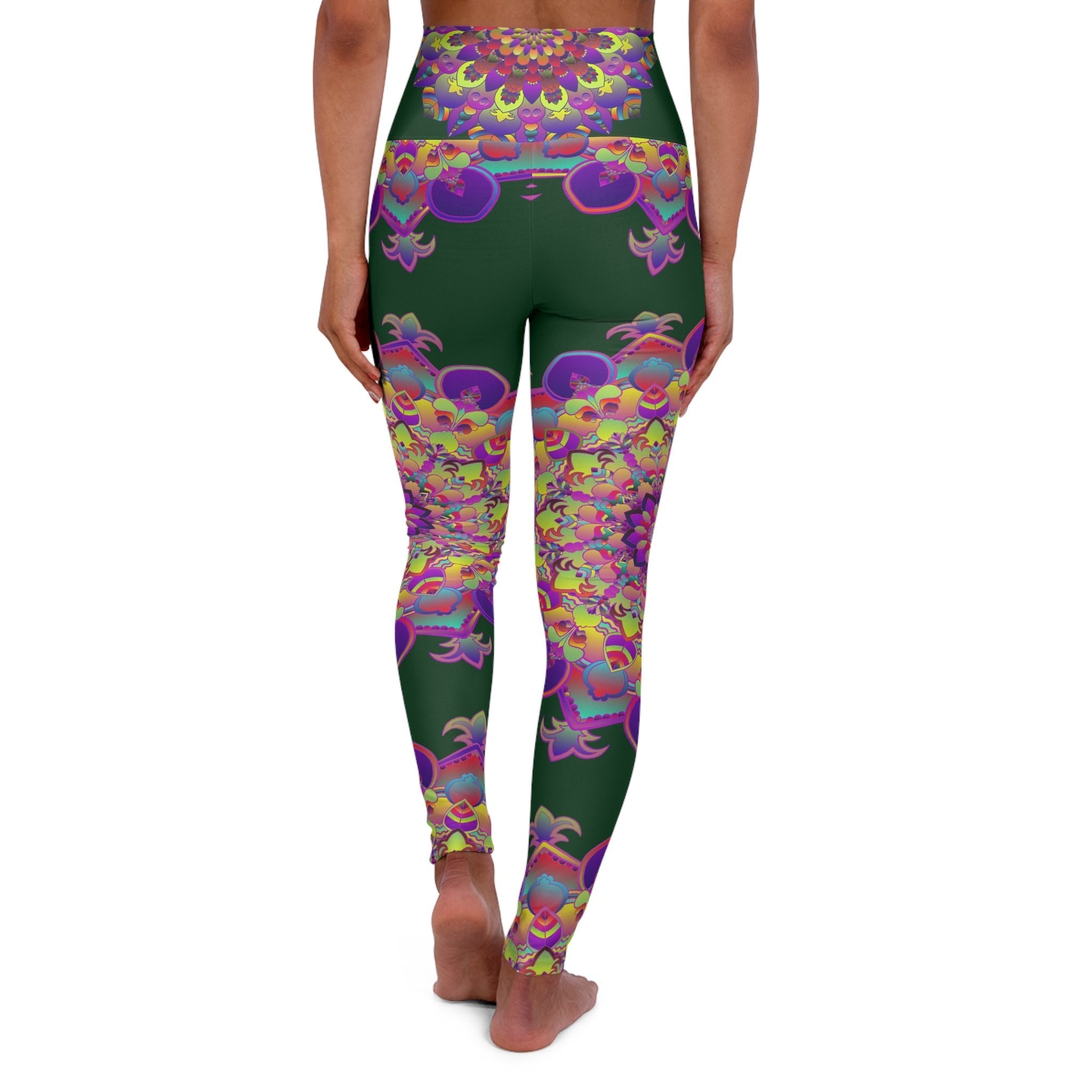 High Waisted Forest Green Mandala Art Yoga Leggings - Snug Fit All Over Prints - Blululi