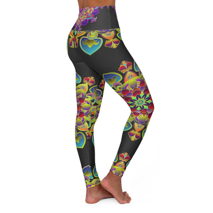 High Waisted Mandala Art Yoga Leggings - Charcoal All Over Prints - Blululi