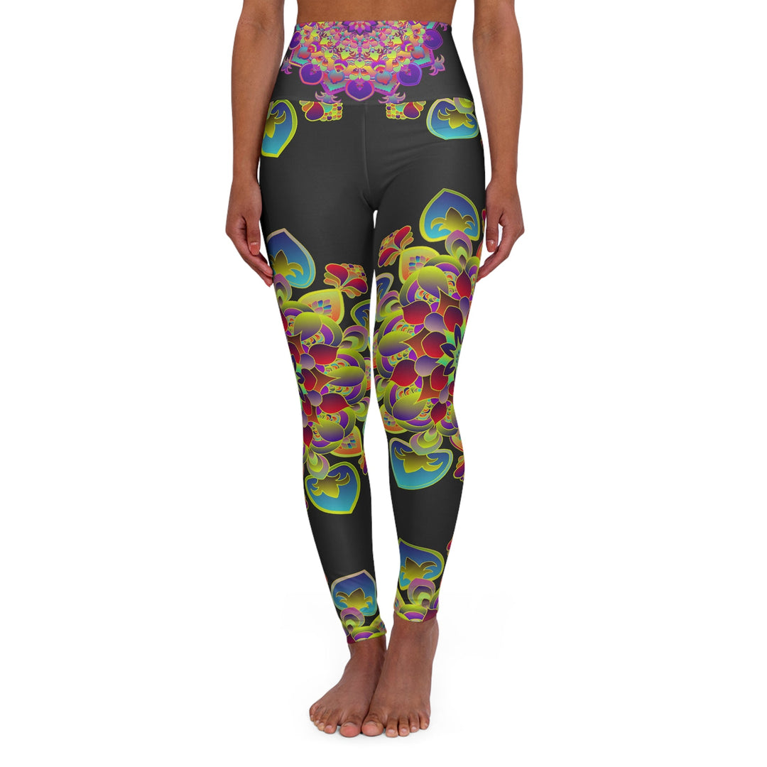 High Waisted Mandala Art Yoga Leggings - Charcoal All Over Prints - Blululi