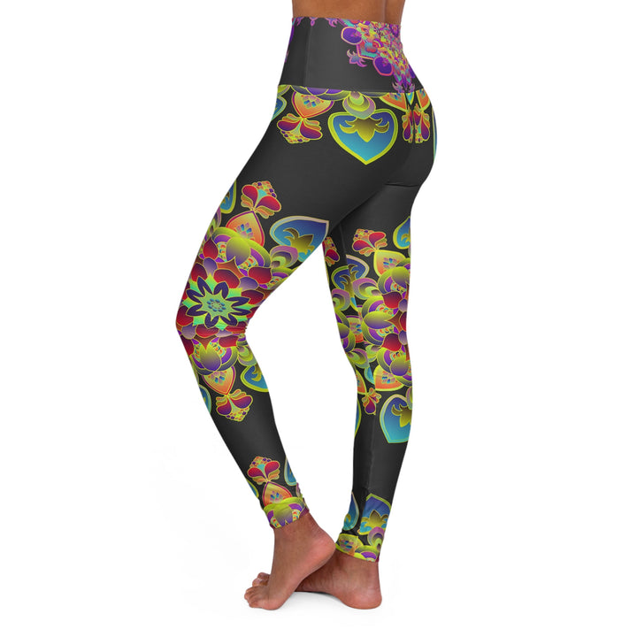 High Waisted Mandala Art Yoga Leggings - Charcoal All Over Prints - Blululi