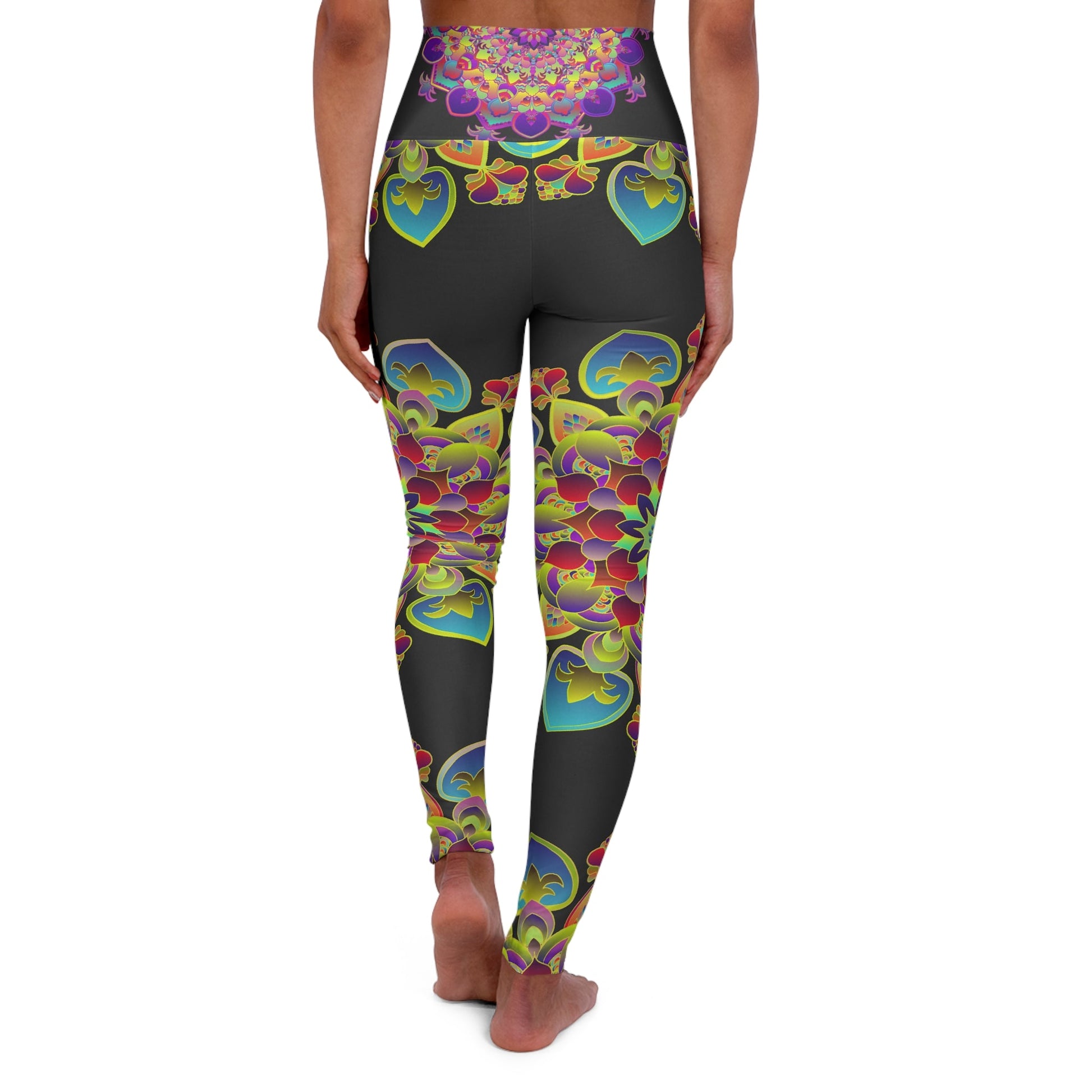 High Waisted Mandala Art Yoga Leggings - Charcoal All Over Prints - Blululi