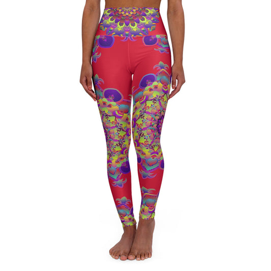 High Waisted Mandala Art Yoga Leggings - Cranberry Red All Over Prints - Blululi