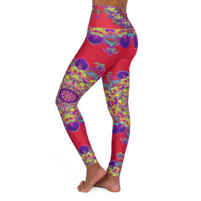 High Waisted Mandala Art Yoga Leggings - Cranberry Red All Over Prints - Blululi