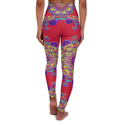 High Waisted Mandala Art Yoga Leggings - Cranberry Red All Over Prints - Blululi