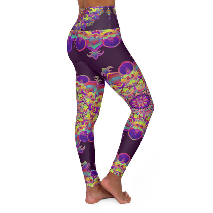 High Waisted Mandala Art Yoga Leggings - Dark Plum All Over Prints - Blululi