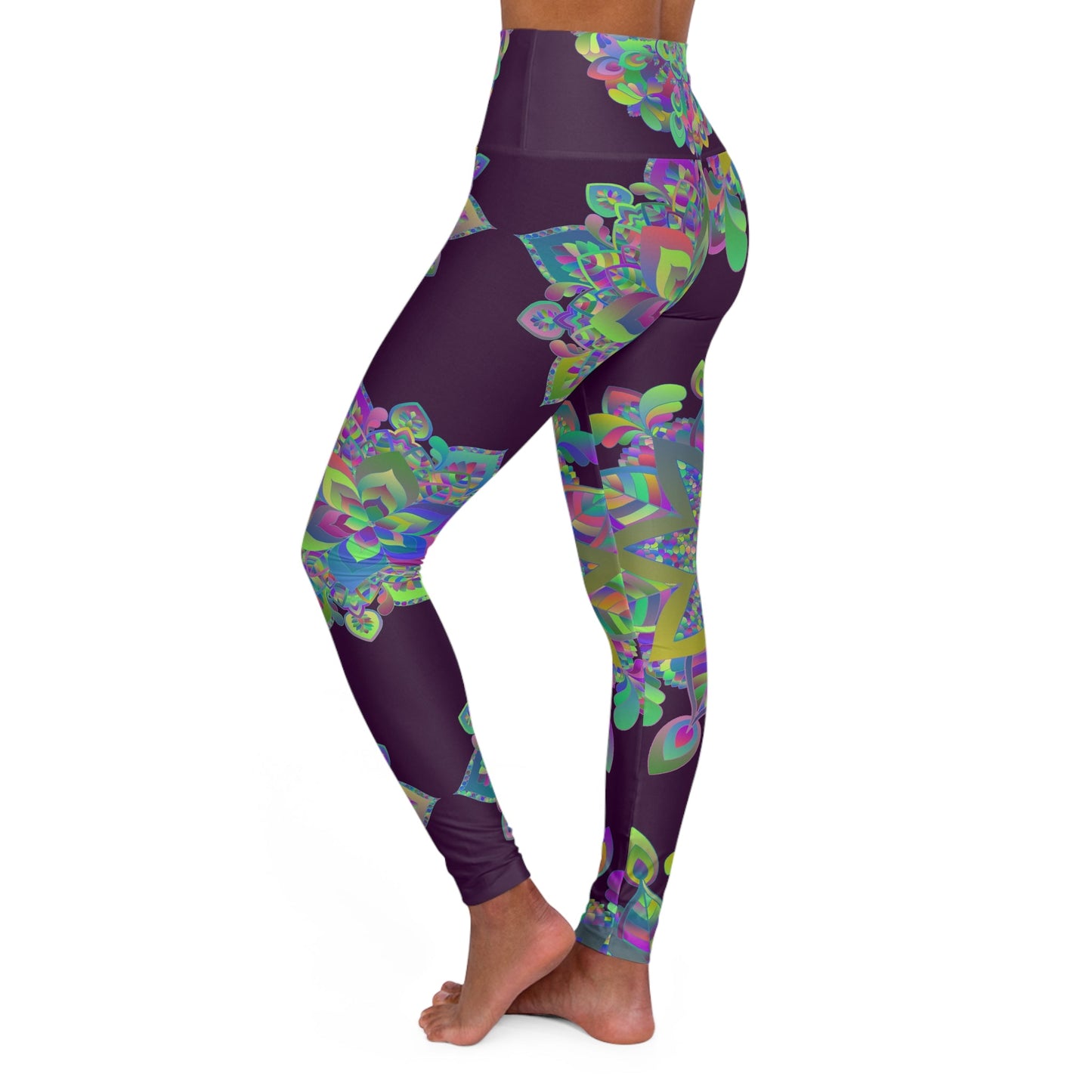 High Waisted Mandala Art Yoga Leggings - Dark Plum All Over Prints - Blululi