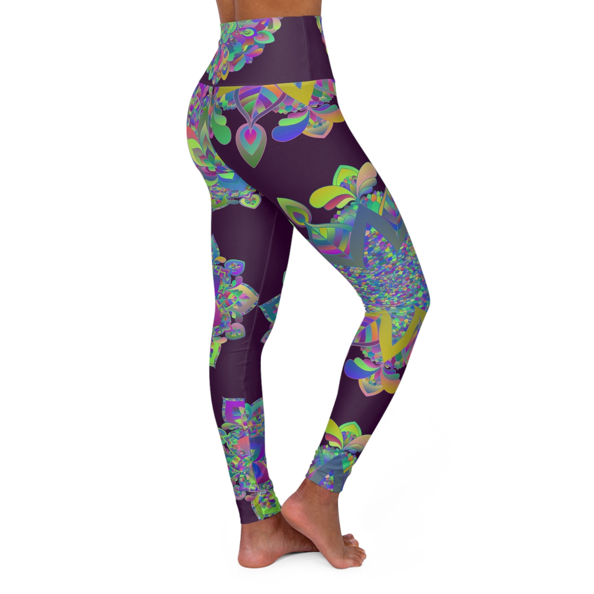 High Waisted Mandala Art Yoga Leggings - Dark Plum All Over Prints - Blululi