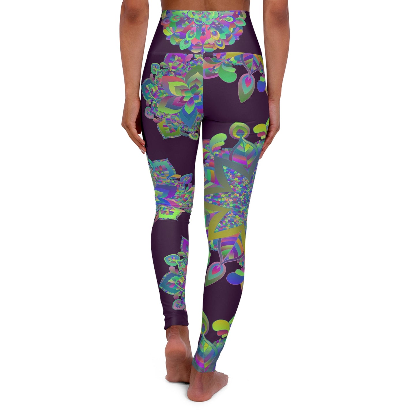 High Waisted Mandala Art Yoga Leggings - Dark Plum All Over Prints - Blululi