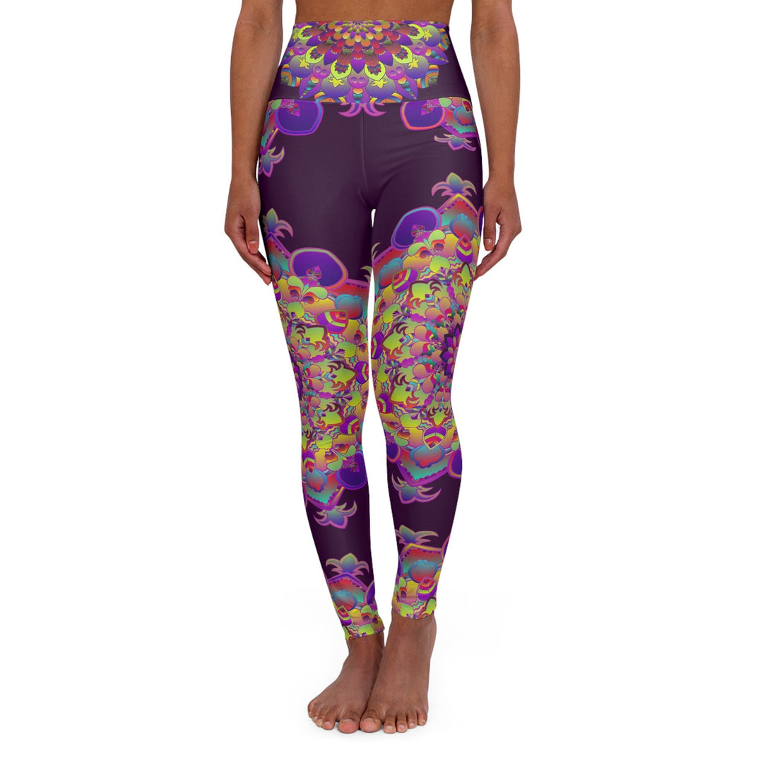 High Waisted Mandala Art Yoga Leggings - Dark Plum All Over Prints - Blululi