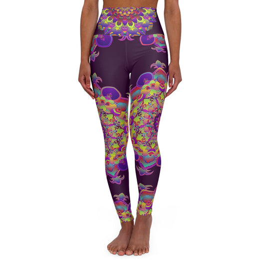 High Waisted Mandala Art Yoga Leggings - Dark Plum All Over Prints - Blululi