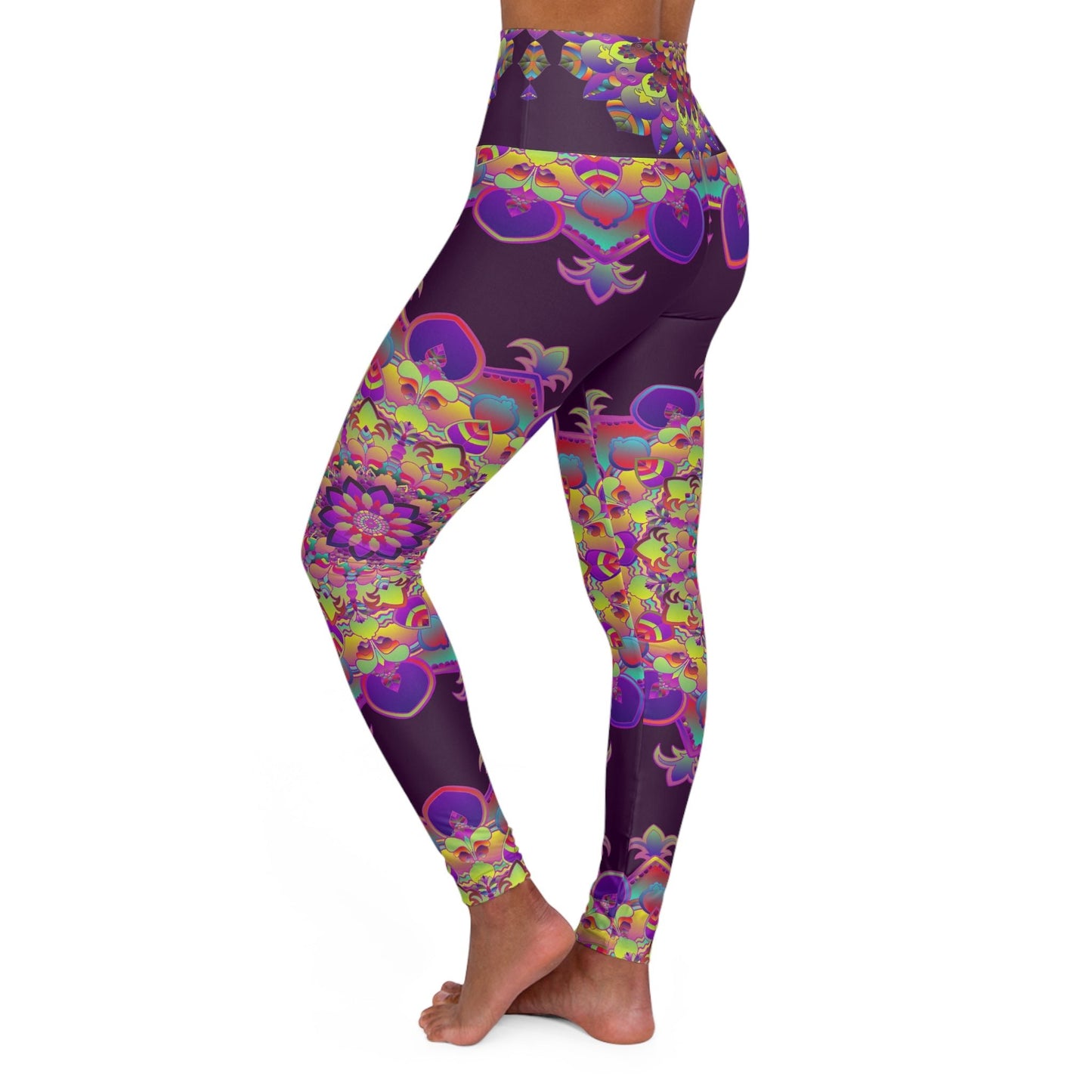 High Waisted Mandala Art Yoga Leggings - Dark Plum All Over Prints - Blululi