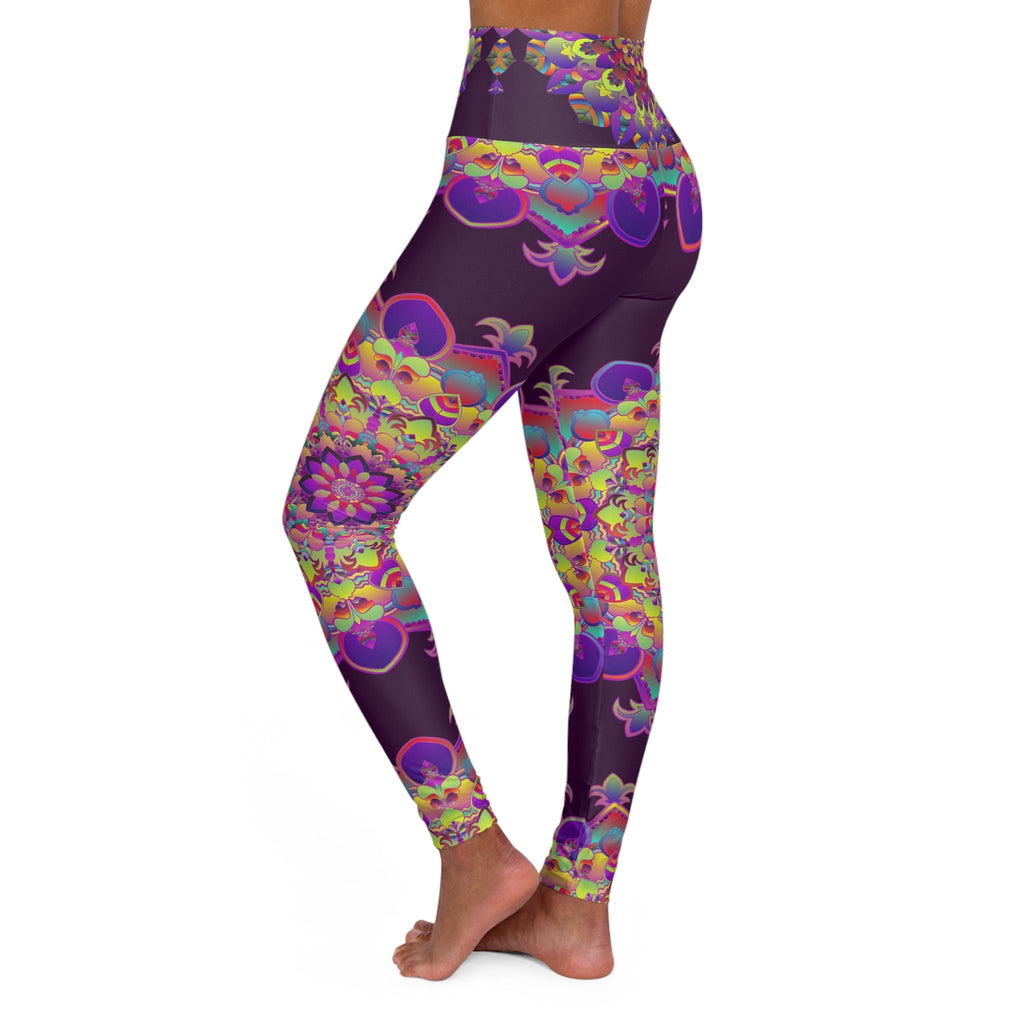 High Waisted Mandala Art Yoga Leggings - Dark Plum All Over Prints - Blululi