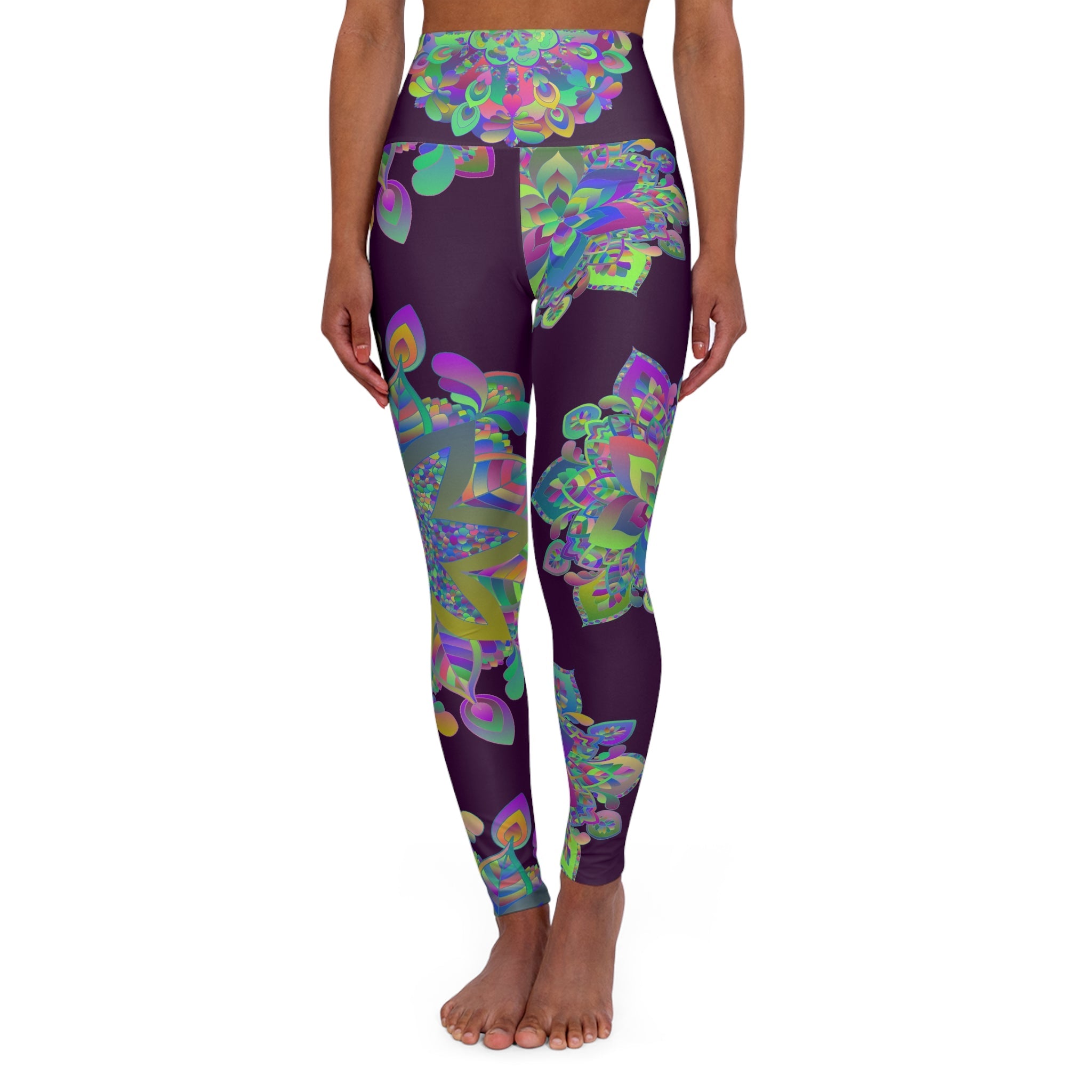 High Waisted Mandala Art Yoga Leggings - Dark Plum All Over Prints - Blululi