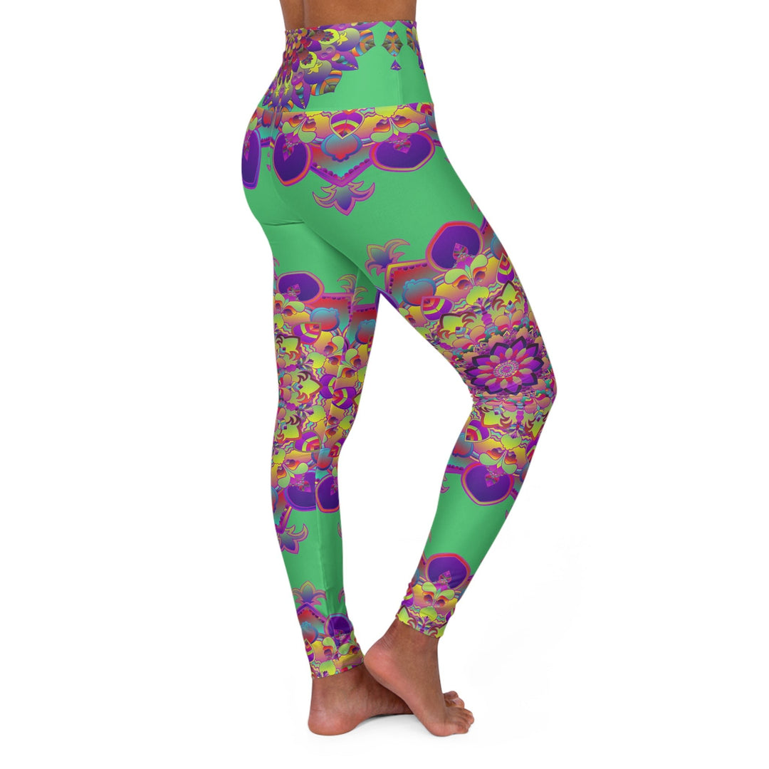 High Waisted Mandala Art Yoga Leggings - Emerald Green All Over Prints - Blululi