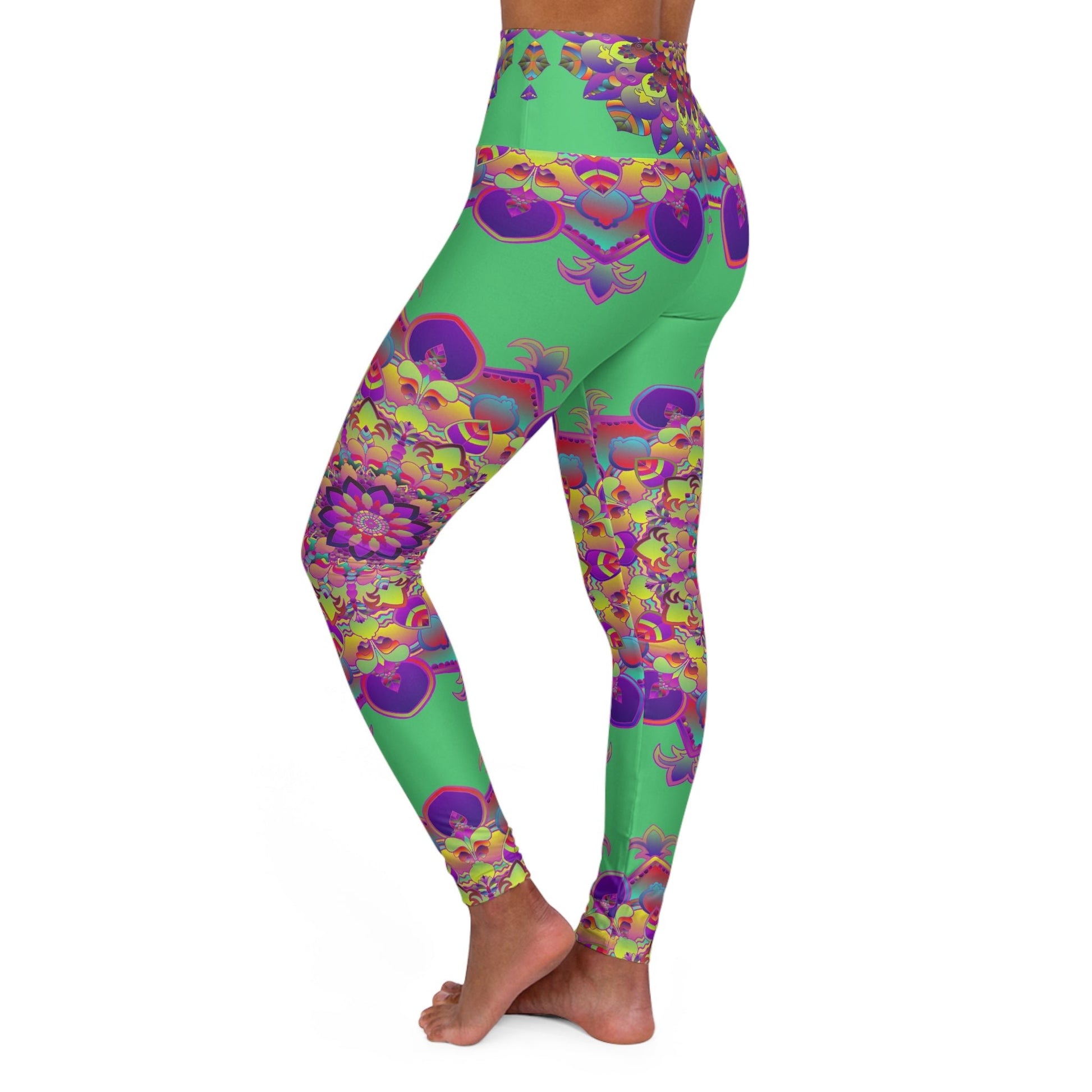 High Waisted Mandala Art Yoga Leggings - Emerald Green All Over Prints - Blululi