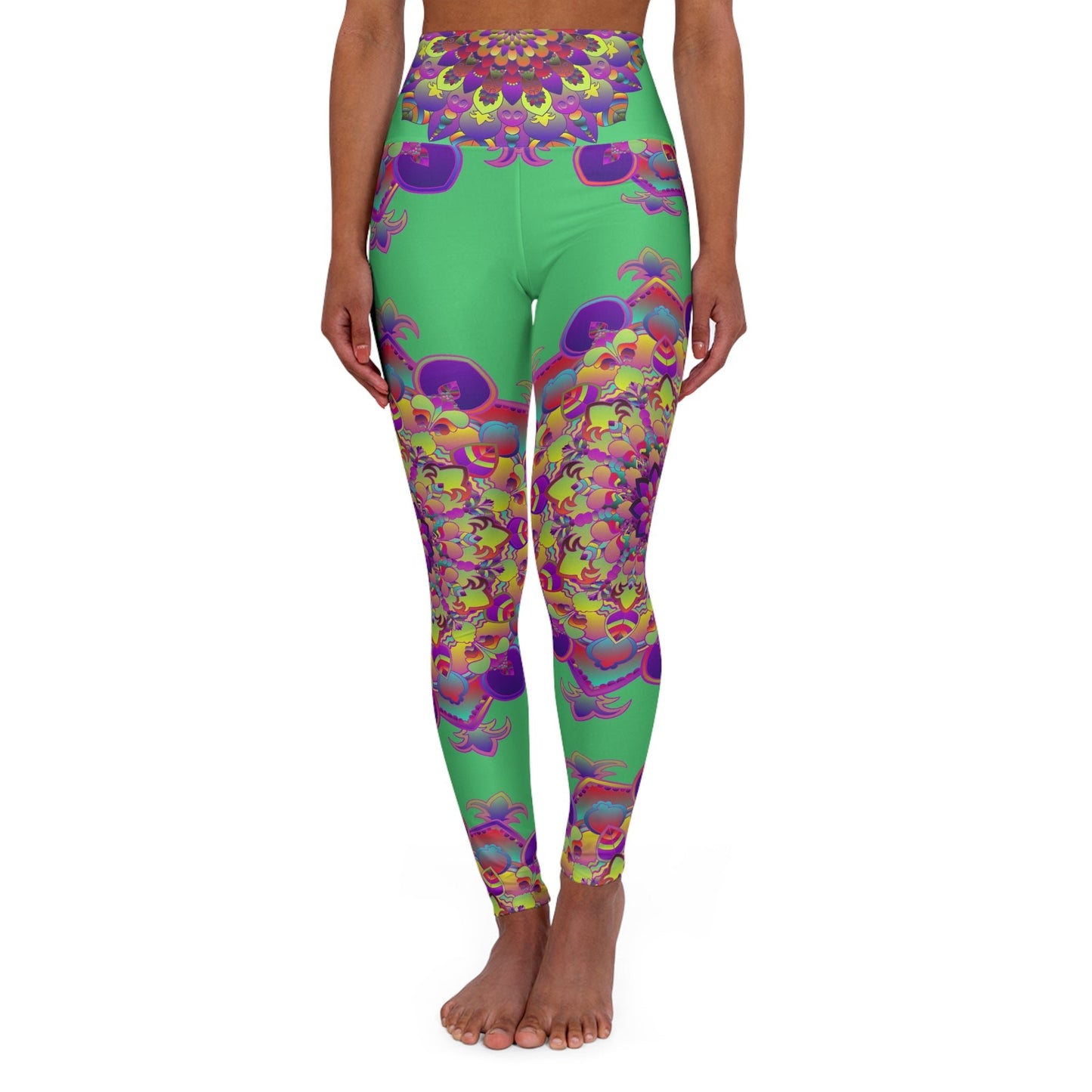 High Waisted Mandala Art Yoga Leggings - Emerald Green All Over Prints - Blululi