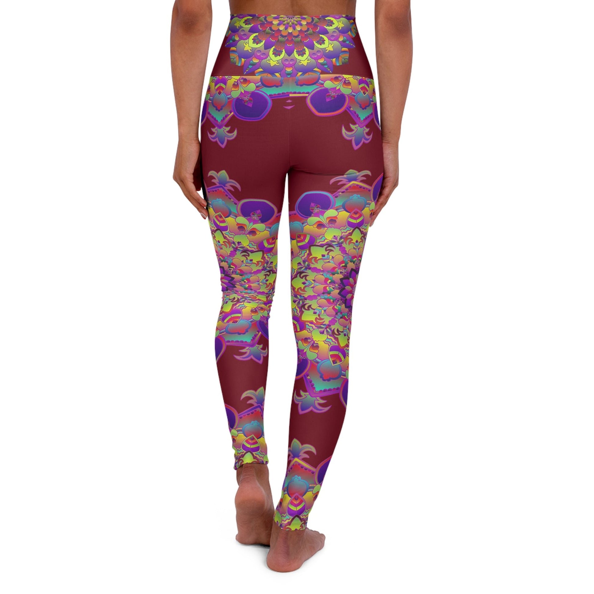 High Waisted Mandala Art Yoga Leggings - Rich Burgundi All Over Prints - Blululi