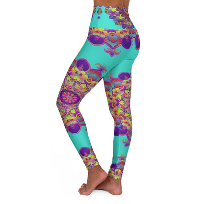 High Waisted Mandala Art Yoga Leggings - Turquoise All Over Prints - Blululi