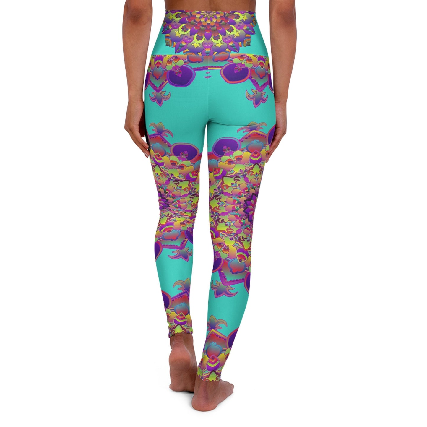 High Waisted Mandala Art Yoga Leggings - Turquoise All Over Prints - Blululi