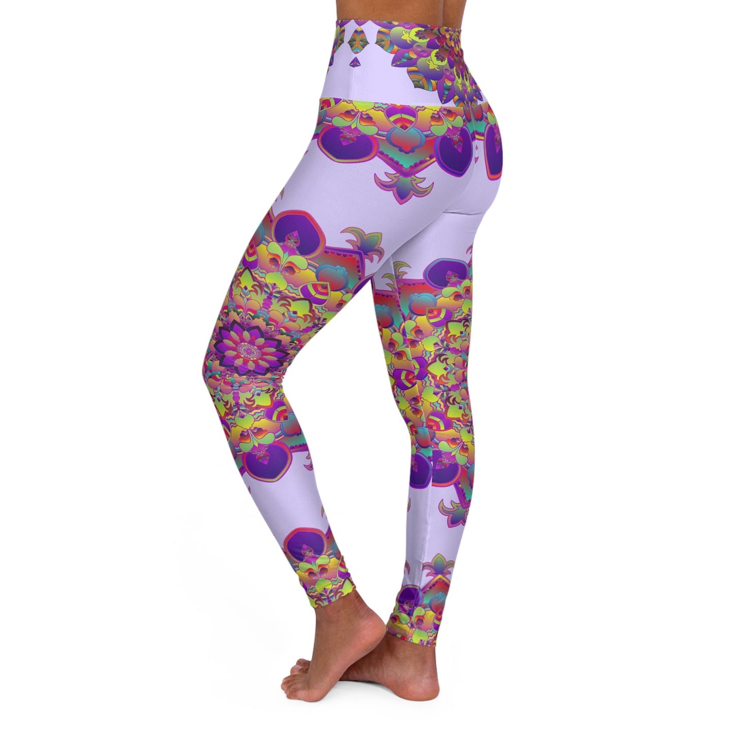 High Waisted Mandala Art Yoga Pants - Pale Lavender All Over Prints - Blululi