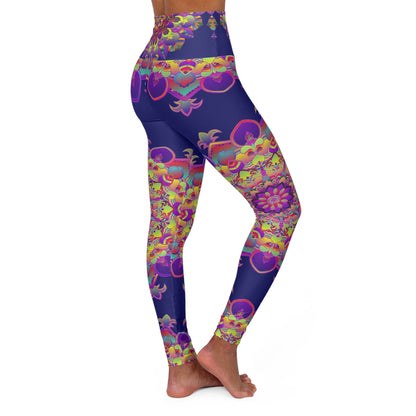 High Waisted Midnight Blue Mandala Art Yoga Leggings - Snug Fit All Over Prints - Blululi