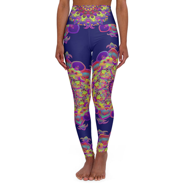 High Waisted Midnight Blue Mandala Art Yoga Leggings - Snug Fit All Over Prints - Blululi