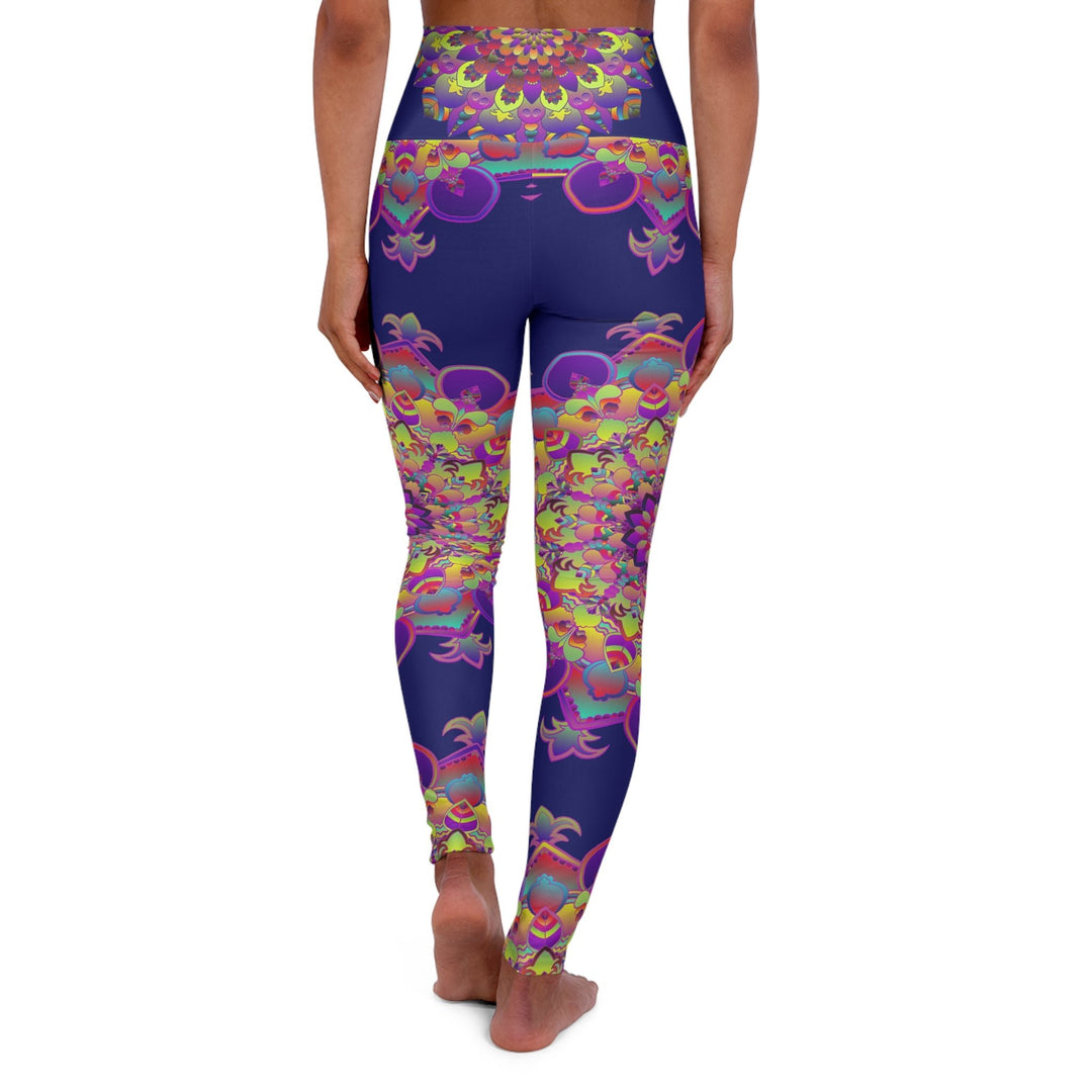 High Waisted Midnight Blue Mandala Art Yoga Leggings - Snug Fit All Over Prints - Blululi