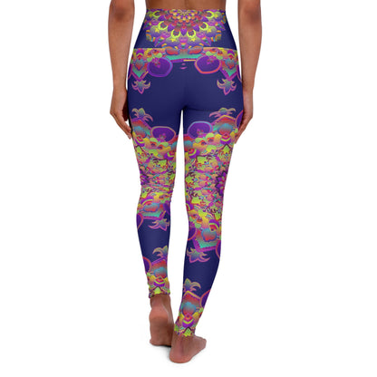 High Waisted Midnight Blue Mandala Art Yoga Leggings - Snug Fit All Over Prints - Blululi