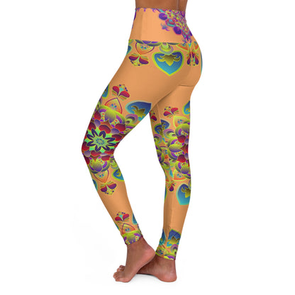 High Waisted Sand Beige Mandala Art Yoga Leggings - Snug Fit All Over Prints - Blululi