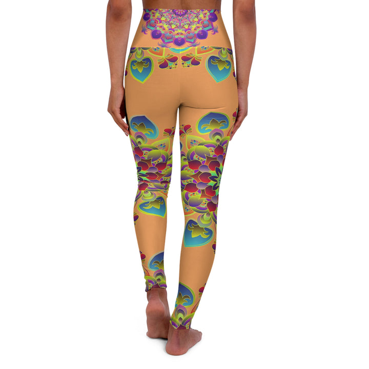 High Waisted Sand Beige Mandala Art Yoga Leggings - Snug Fit All Over Prints - Blululi