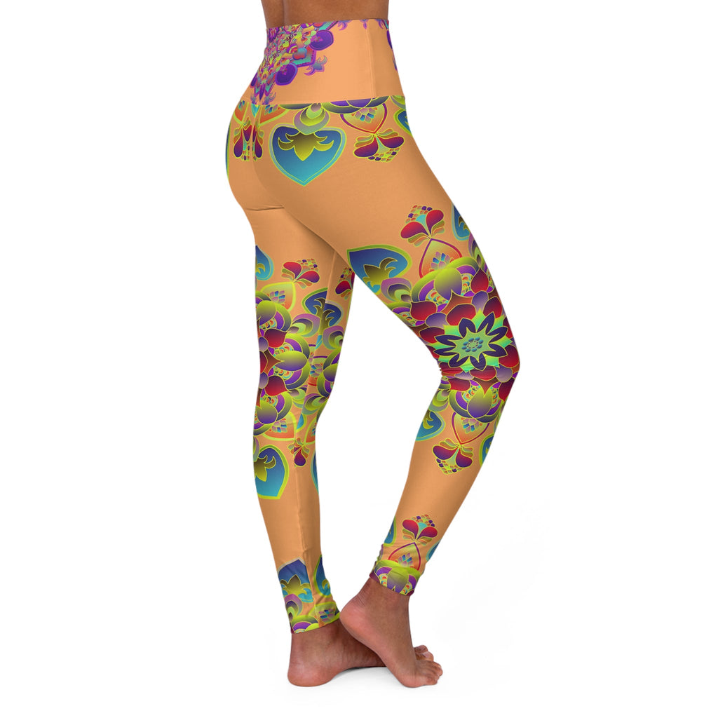 High Waisted Sand Beige Mandala Art Yoga Leggings - Snug Fit All Over Prints - Blululi