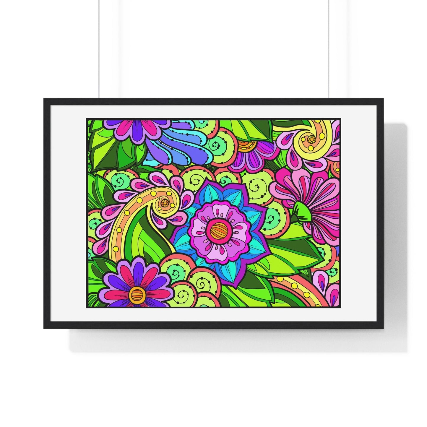 Horizontal Framed Poster - Flower Doodle 36"x24" - Blululi