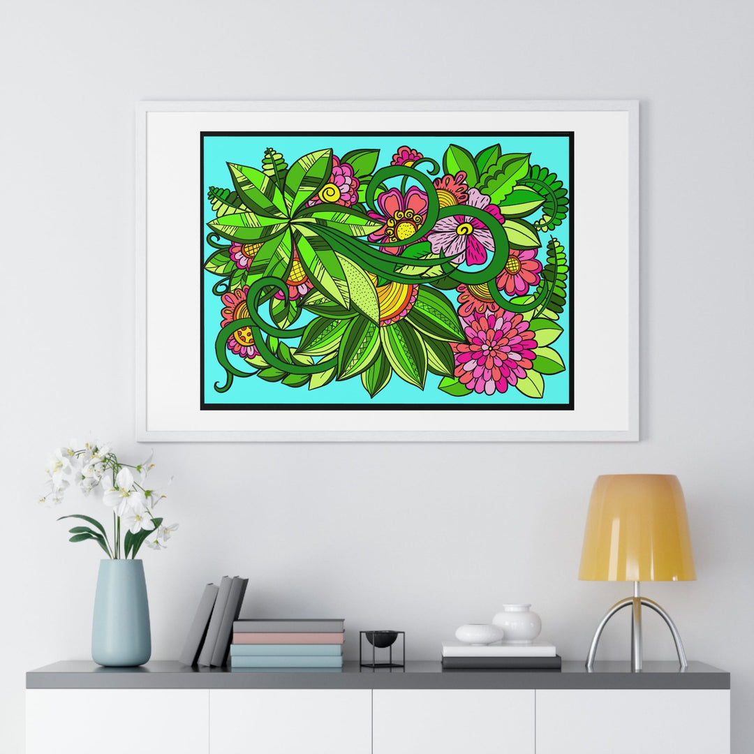 Horizontal Framed Poster - Flower Doodle 36"x24" - Blululi