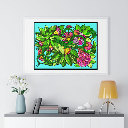 Horizontal Framed Poster - Flower Doodle 36"x24" - Blululi