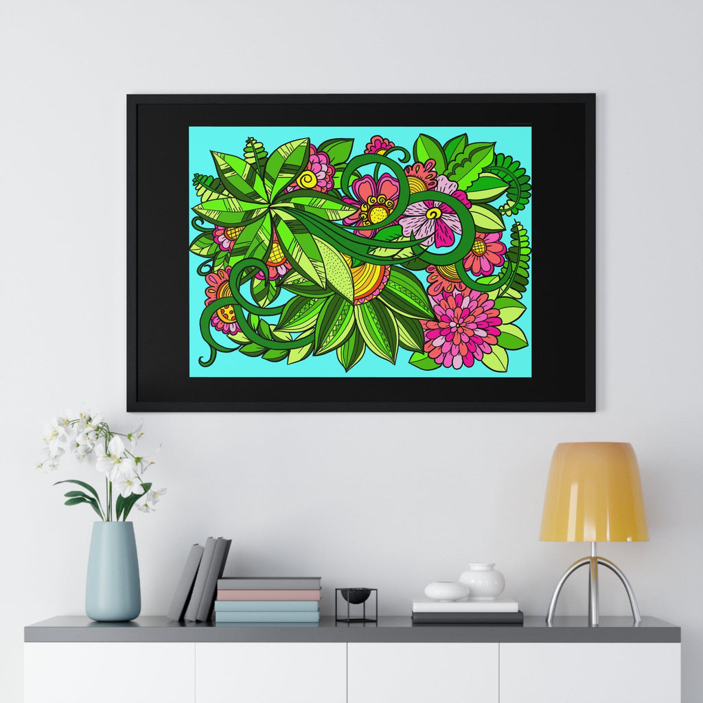 Horizontal Framed Poster - Flower Doodle 36"x24" - Blululi