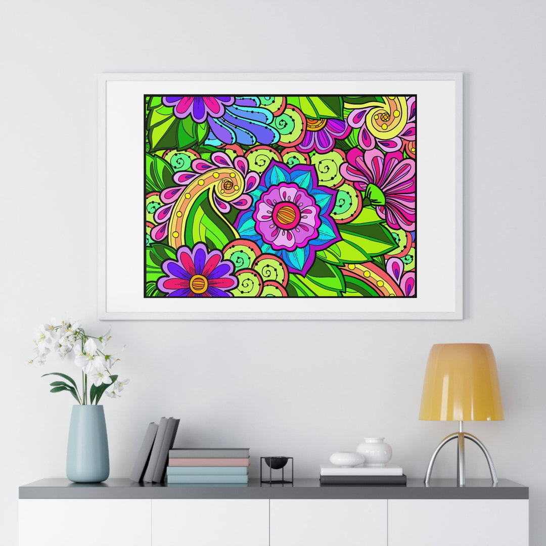 Horizontal Framed Poster - Flower Doodle 36"x24" - Blululi