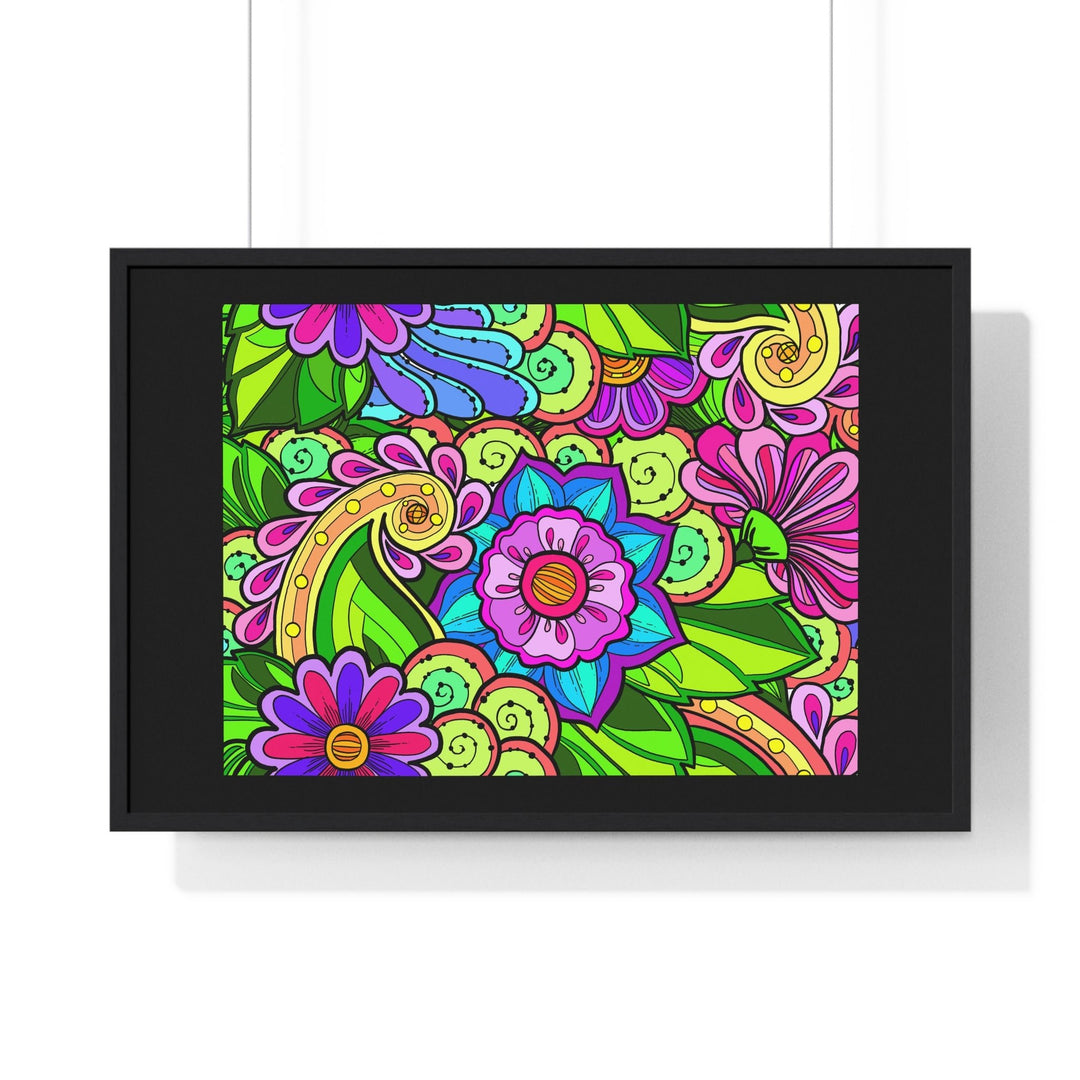 Horizontal Framed Poster - Flower Doodle 36"x24" - Blululi