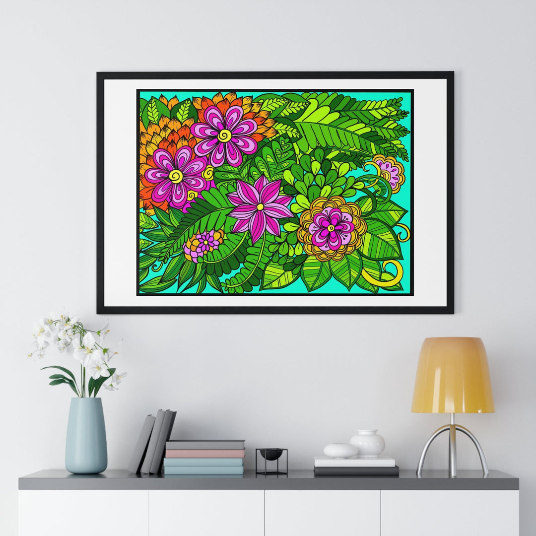 Horizontal Framed Poster - Flower Doodle 36"x24" - Blululi