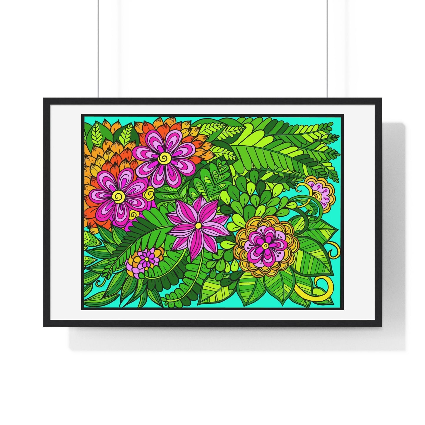 Horizontal Framed Poster - Flower Doodle 36"x24" - Blululi