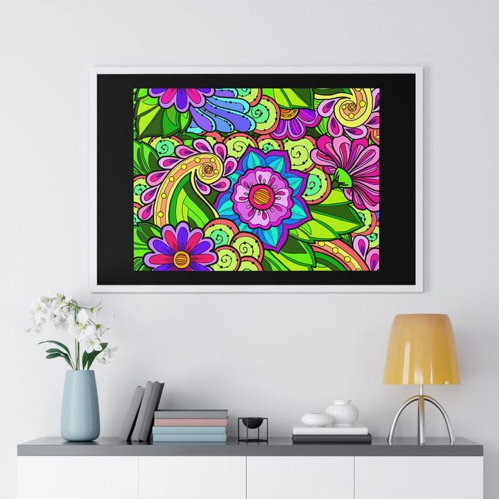 Horizontal Framed Poster - Flower Doodle 36"x24" - Blululi