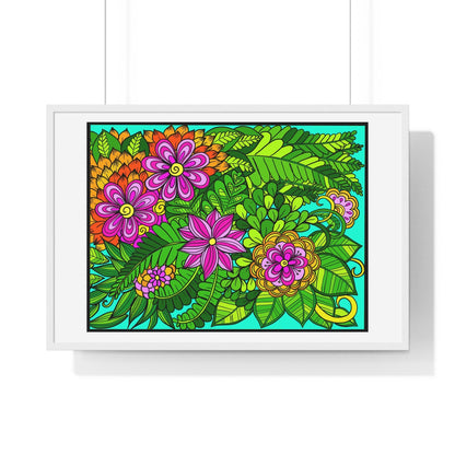 Horizontal Framed Poster - Flower Doodle 36"x24" - Blululi