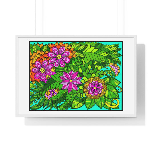 Horizontal Framed Poster - Flower Doodle 36"x24" - Blululi