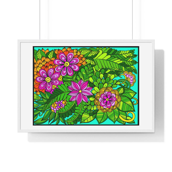 Horizontal Framed Poster - Flower Doodle 36"x24" - Blululi