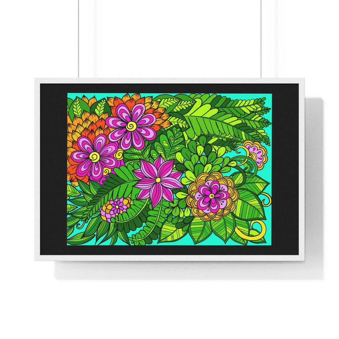 Horizontal Framed Poster - Flower Doodle 36"x24" - Blululi